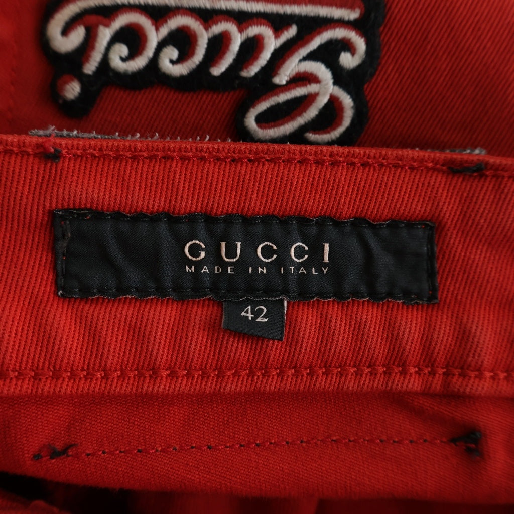 GUCCI(グッチ) Denim Pants レザーパッチ ロゴ刺繍 ストレッチデニムパンツ レッド 192481 XZ105