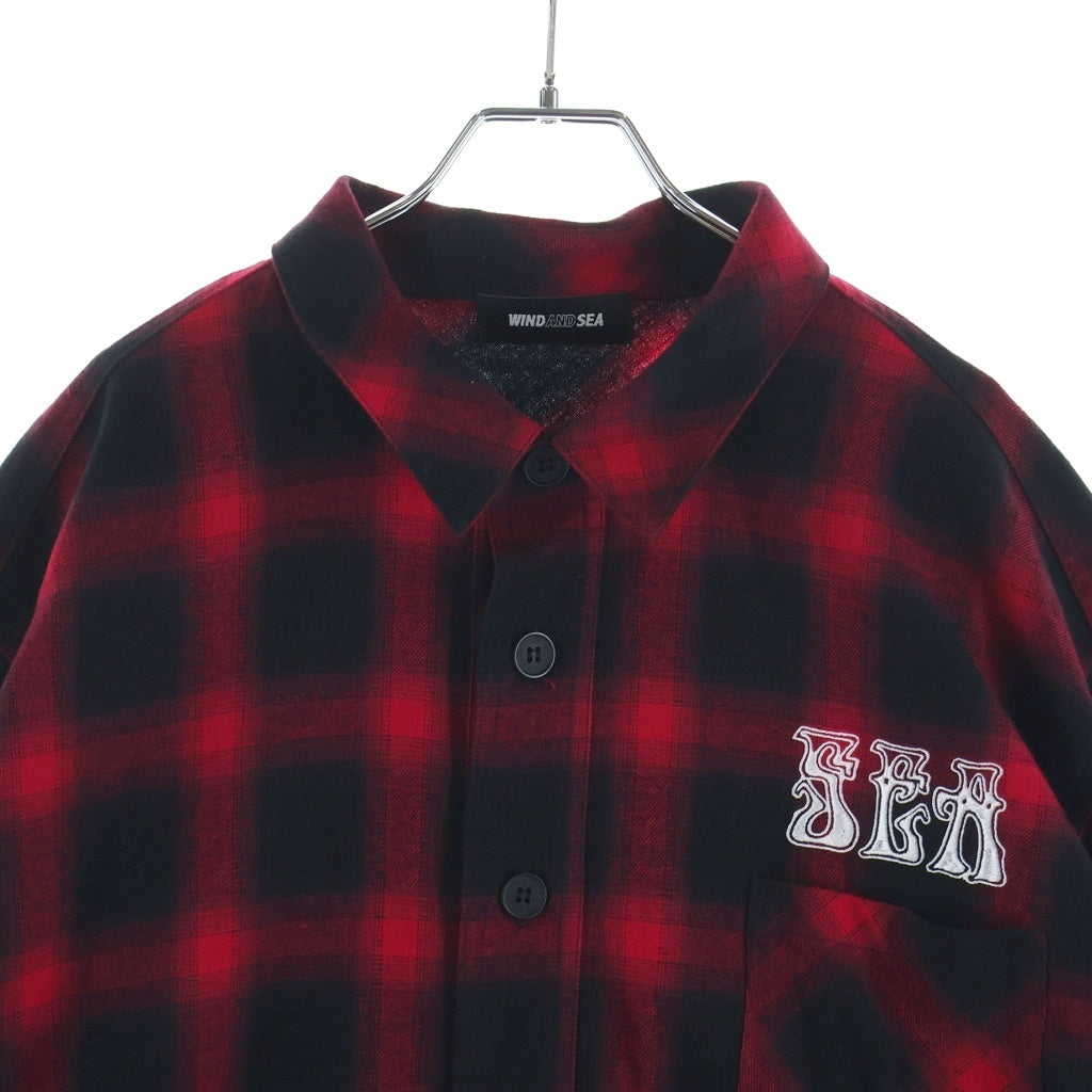 WIND AND SEA(ウィンダンシー) Check Shirt ロゴ刺繍 長袖チェックシャツ ネルシャツ レッド WDS-O-GRG-24-Q2-SH01