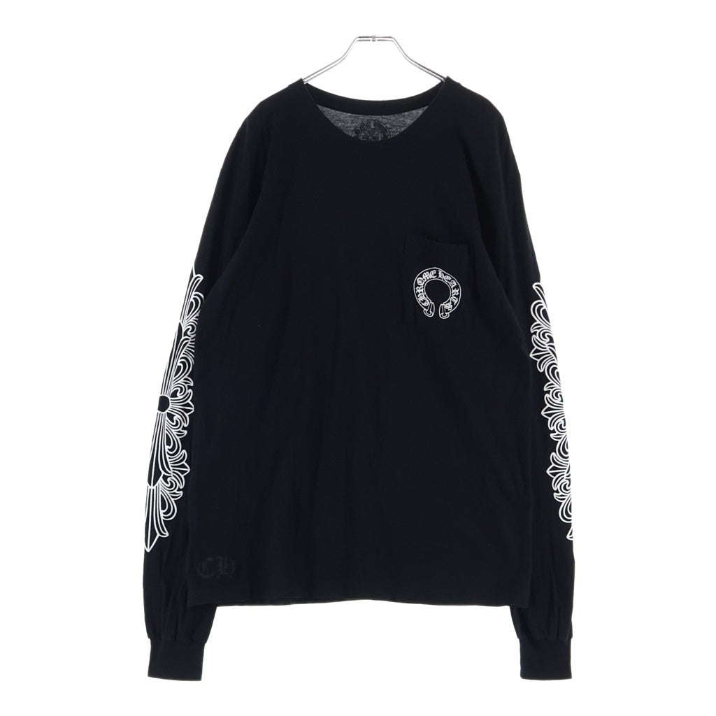 CHROME HEARTS(クロムハーツ) CH L/S T-SHIRT アームフローラル バックホースシュープリント 長袖Tシャツ ロンT ブラック