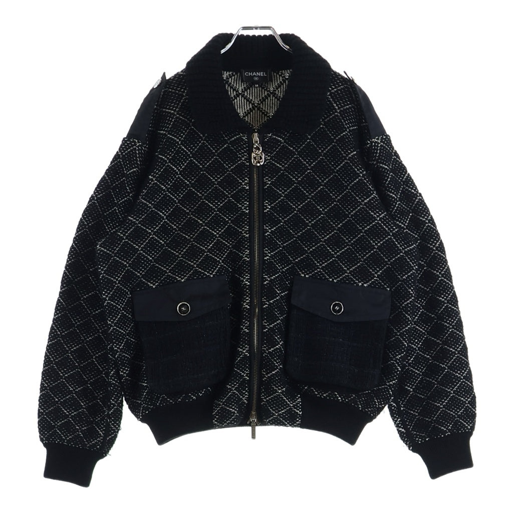 CHANEL(シャネル) Cashmere Blouson ココマーク ツイードポケット カシミヤ混ブルゾン ブラック P80189K11648