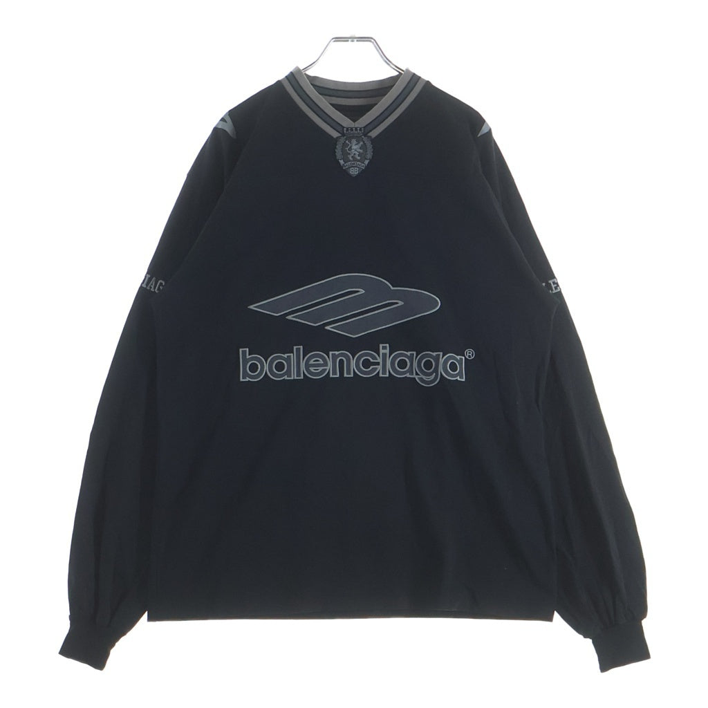 BALENCIAGA(バレンシアガ) 3B Football Vネック 長袖Tシャツ オーバーサイズ 857085 TTVQ6 ブラック