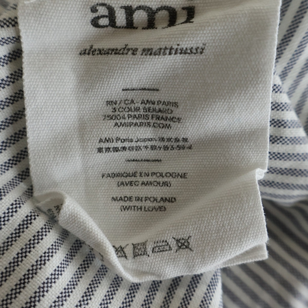 AMI Alexandre Mattiussi(アミアレクサンドルマテュッシ) L/S Shirt ハートロゴ刺繍 ストライプ長袖シャツ グレー BFHSH113.471