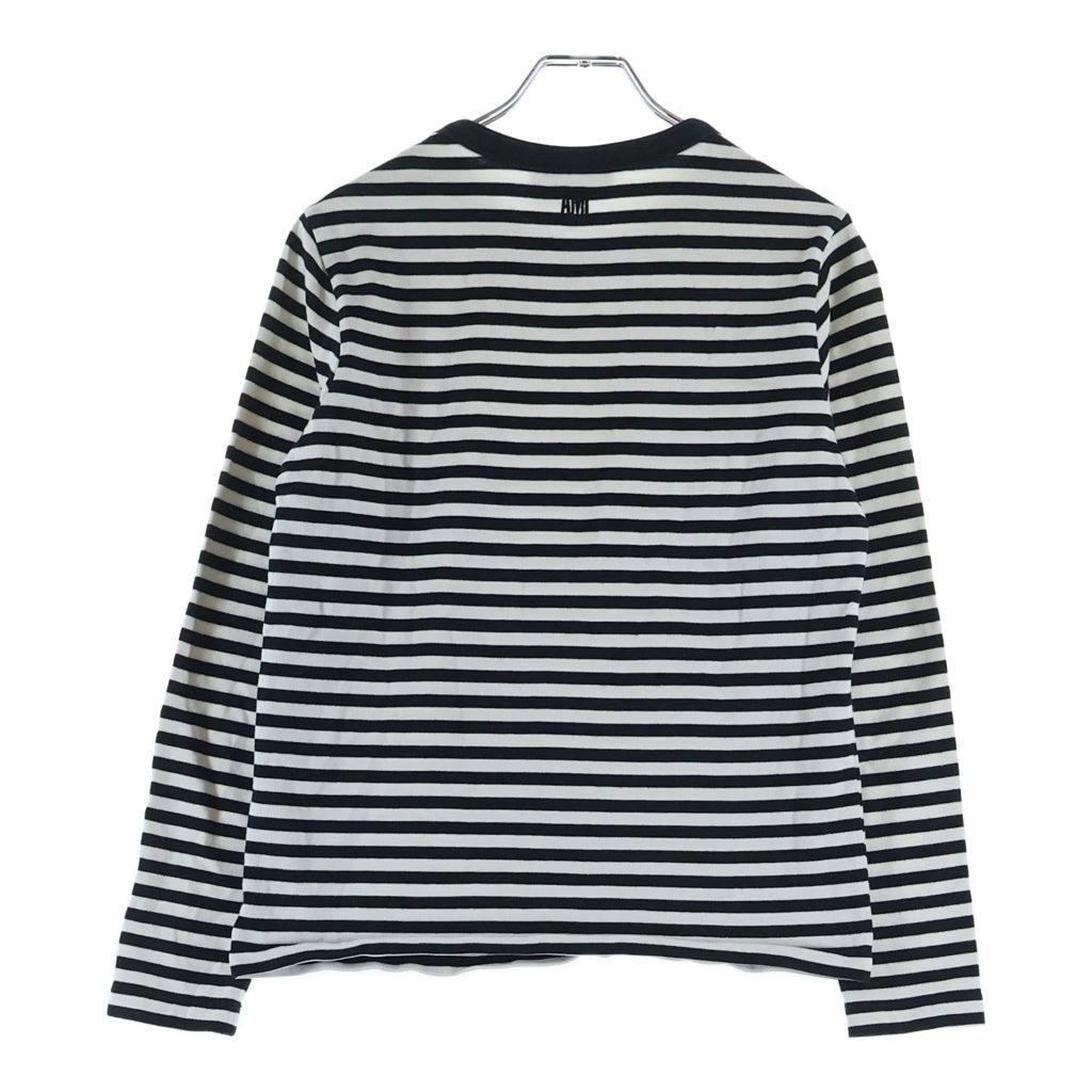AMI Alexandre Mattiussi(アミアレクサンドルマテュッシ) L/S T-Shirt ハートロゴ刺繍 ボーダー長袖Tシャツ ホワイト A21FJ106.72
