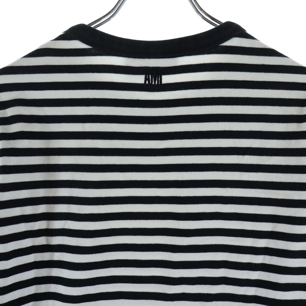 AMI Alexandre Mattiussi(アミアレクサンドルマテュッシ) L/S T-Shirt ハートロゴ刺繍 ボーダー長袖Tシャツ ホワイト A21FJ106.72