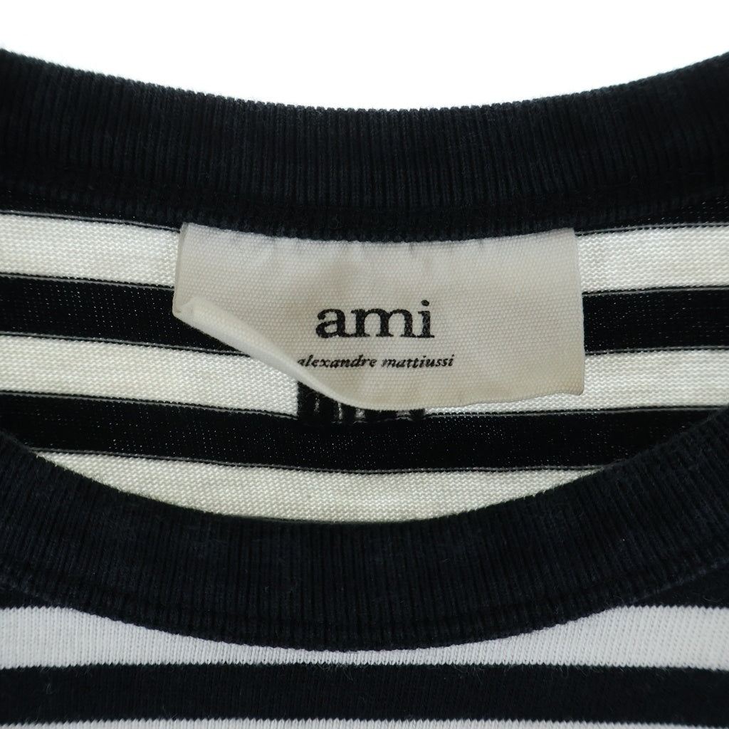 AMI Alexandre Mattiussi(アミアレクサンドルマテュッシ) L/S T-Shirt ハートロゴ刺繍 ボーダー長袖Tシャツ ホワイト A21FJ106.72