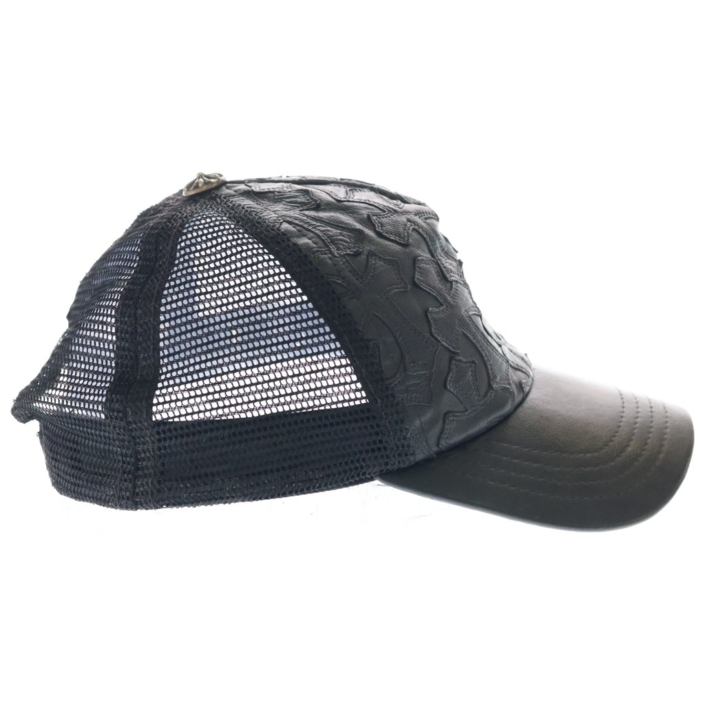 CHROME HEARTS(クロムハーツ) TRUCKER CAP セメタリーレザークロスパッチ メッシュ切替トラッカーキャップ 帽子 ブラック