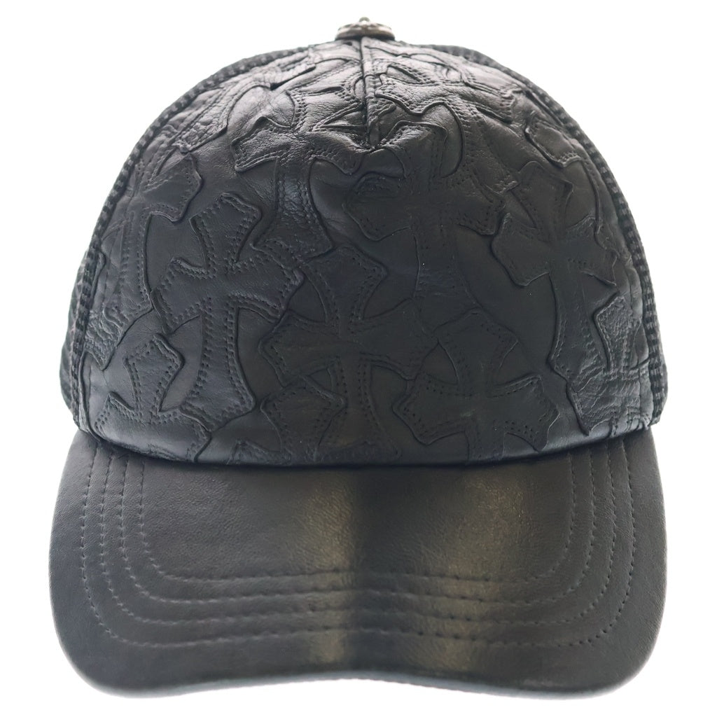 CHROME HEARTS(クロムハーツ) TRUCKER CAP セメタリーレザークロスパッチ メッシュ切替トラッカーキャップ 帽子 ブラック