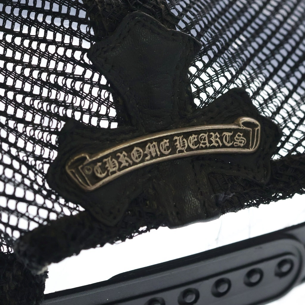 CHROME HEARTS(クロムハーツ) TRUCKER CAP セメタリーレザークロスパッチ メッシュ切替トラッカーキャップ 帽子 ブラック