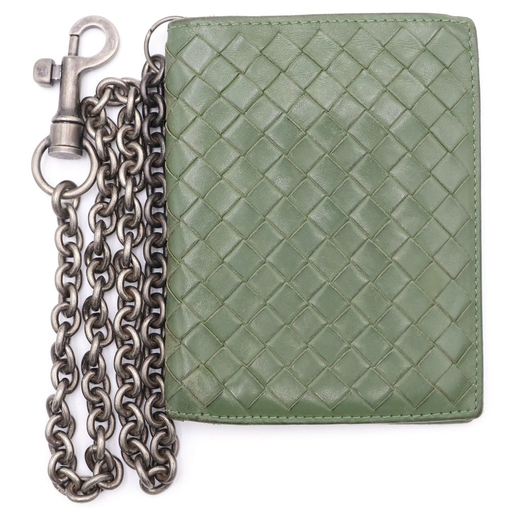 BOTTEGA VENETA(ボッテガヴェネタ) イントレチャート チェーン付きレザーウォレット 2つ折り財布 カーキ