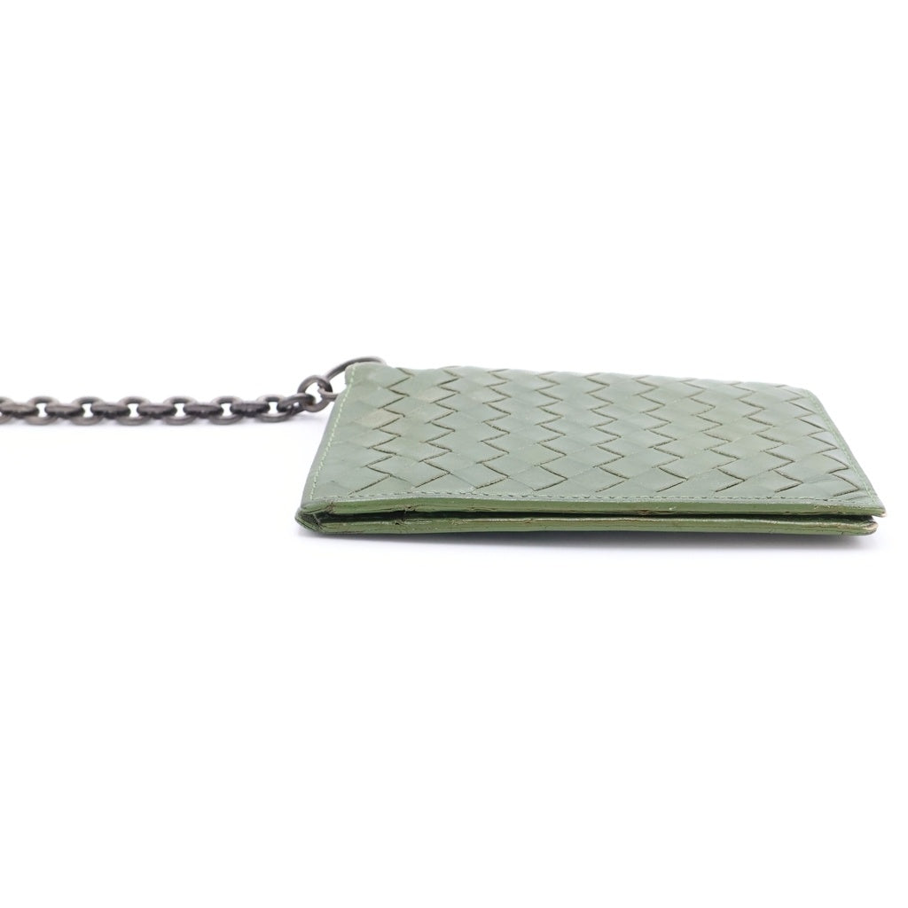 BOTTEGA VENETA(ボッテガヴェネタ) イントレチャート チェーン付きレザーウォレット 2つ折り財布 カーキ