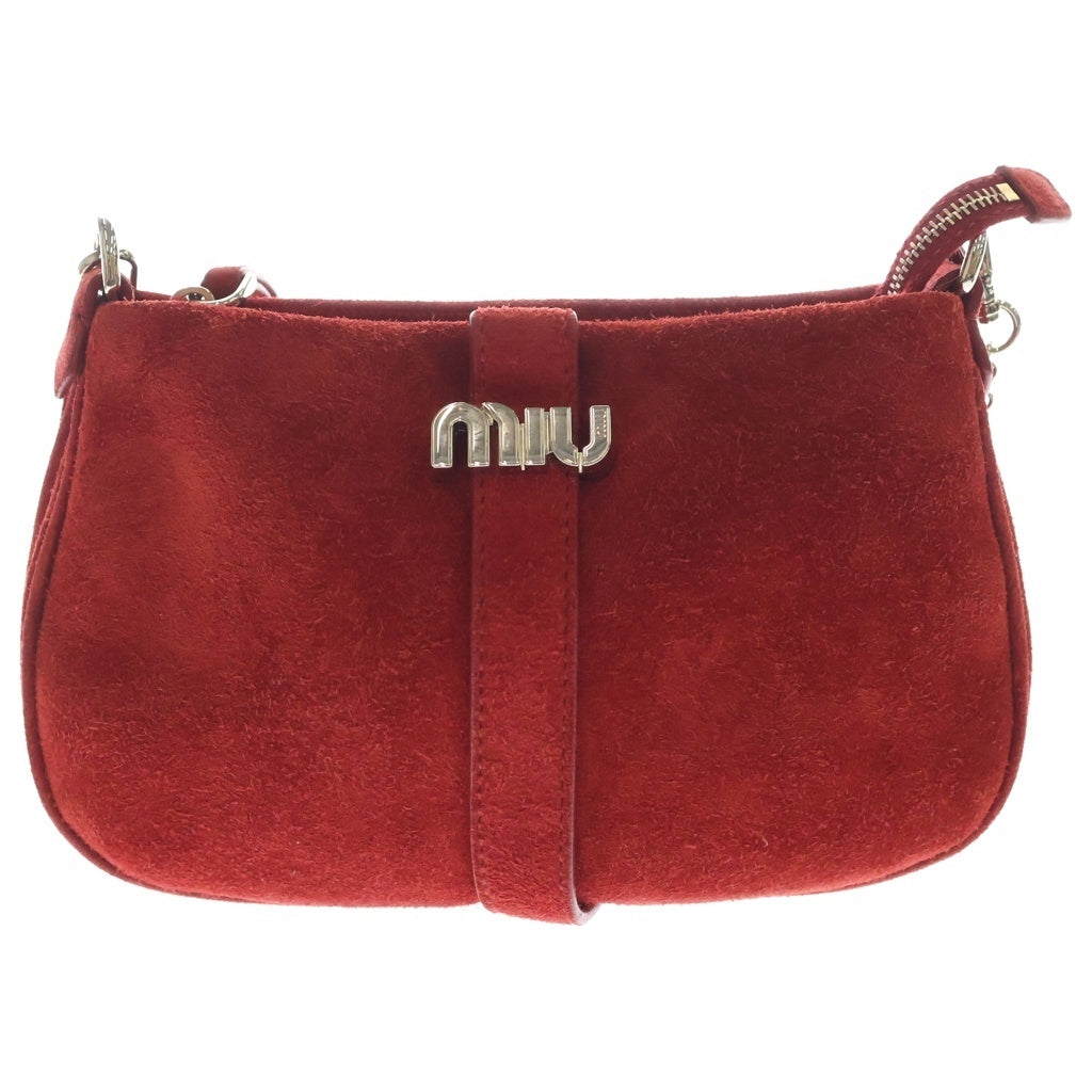miumiu(ミュウミュウ) SCAMOSCIATO SCARLATTO ラインストーン装飾 スウェードショルダーバッグ ハンドバッグ レッド 5BH124 レディース