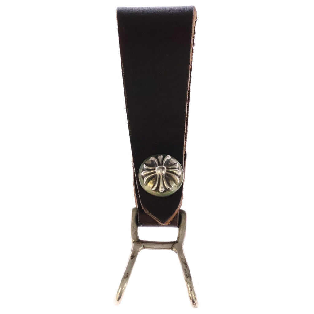 CHROME HEARTS(クロムハーツ) BELT LOOP クロスボールボタンレザーベルトループ シルバー/ブラウン BCA397