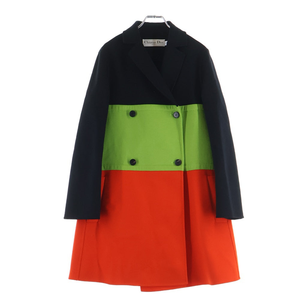 Christian Dior(クリスチャンディオール) SS22 Runway Colourblock Coat 220M32A1116 ダブルブレストコート オレンジ/ブラック/グリーン レディース