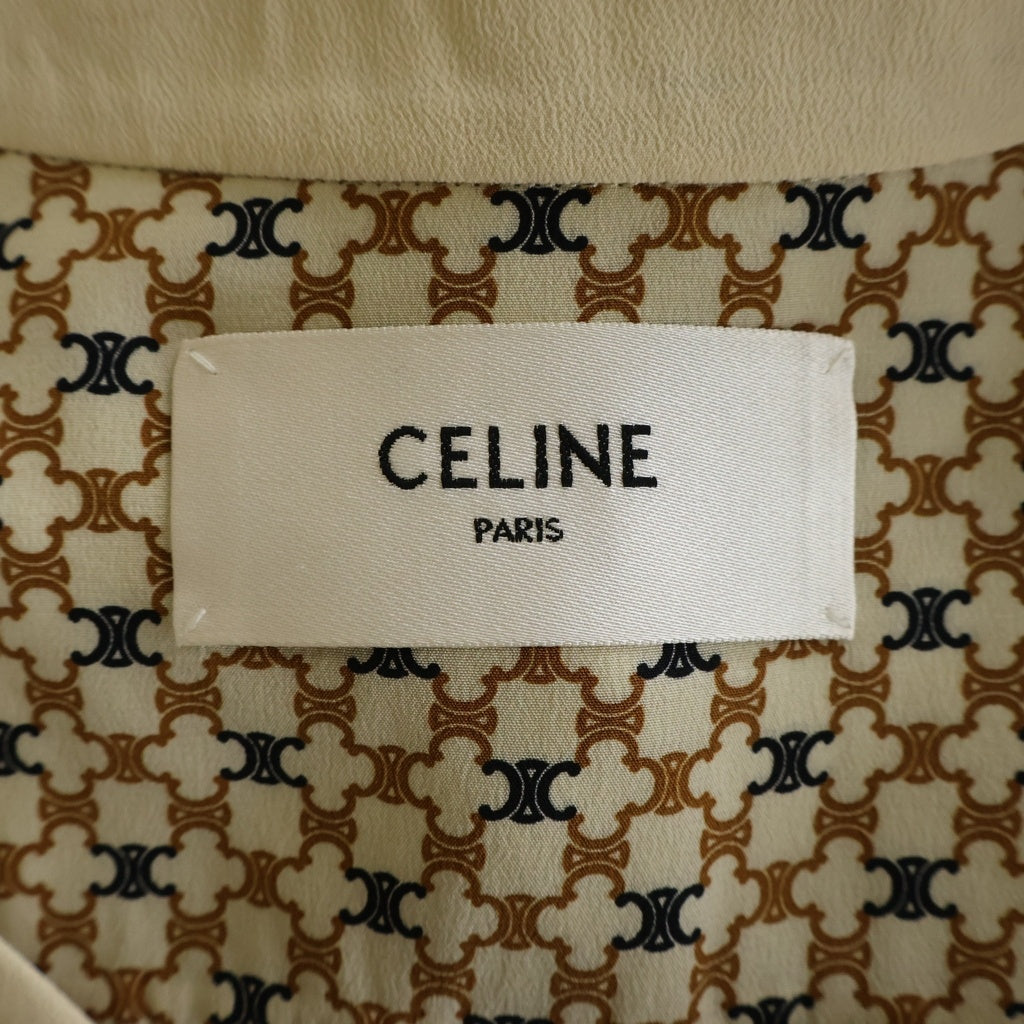 CELINE(セリーヌ) トリオンフ 総柄 シルクプリーツロングドレスワンピース 2R939763L ベージュ レディース