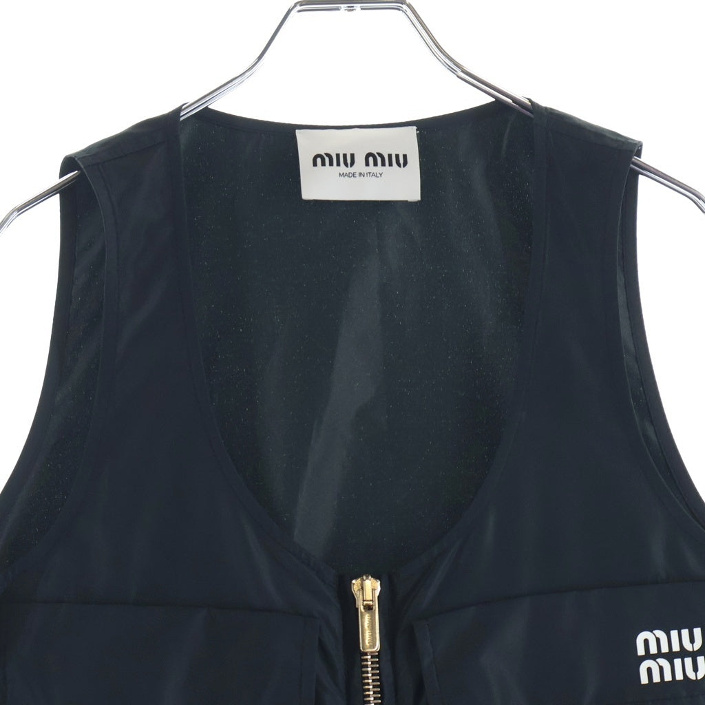miumiu(ミュウミュウ) Technical Fabric Mini Dress MF5279 S000 ロゴプリント マルチポケット ジップアップミニドレス ベスト レディース ブラック