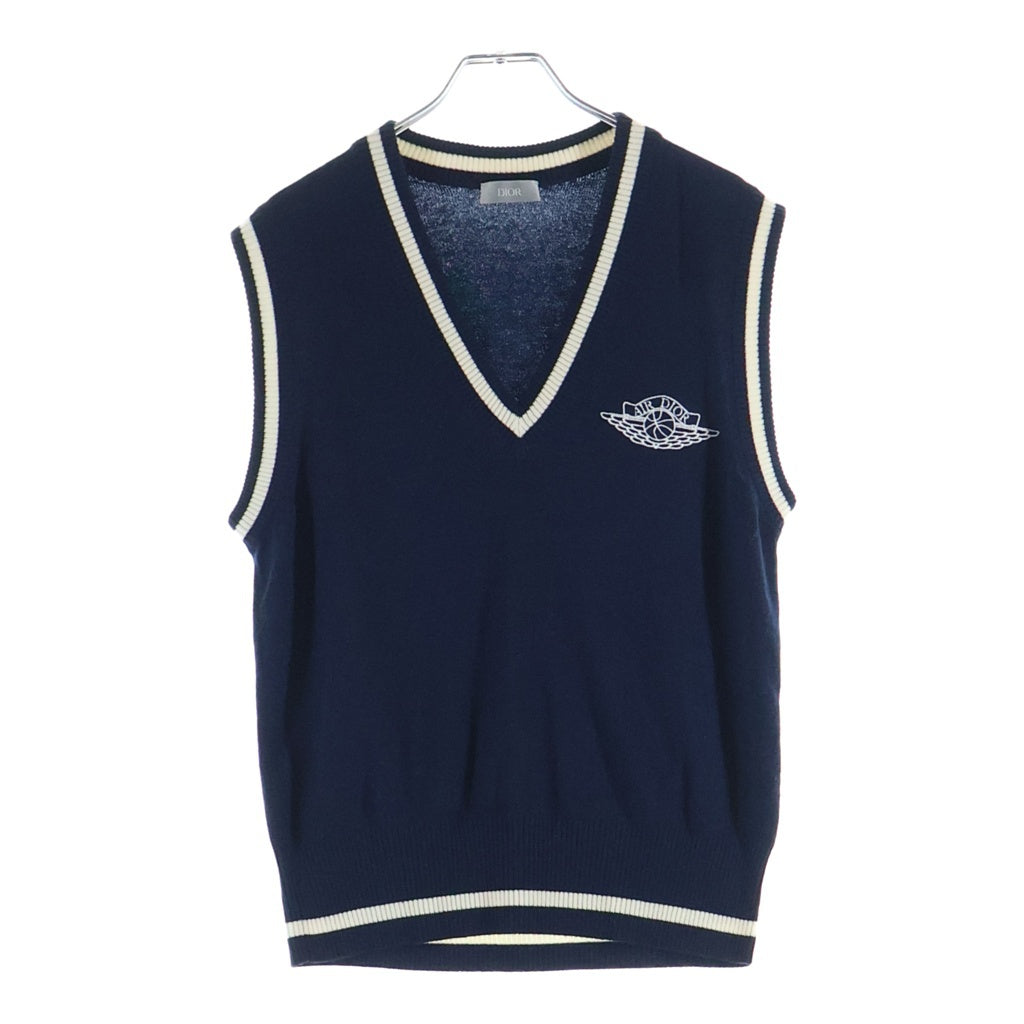 DIOR(ディオール) ×AIR JORDAN SLEEVELESS SWEATER 033M606AT143 ×エアジョーダン ロゴ刺繍 Vネック カシミヤニットベスト ネイビー