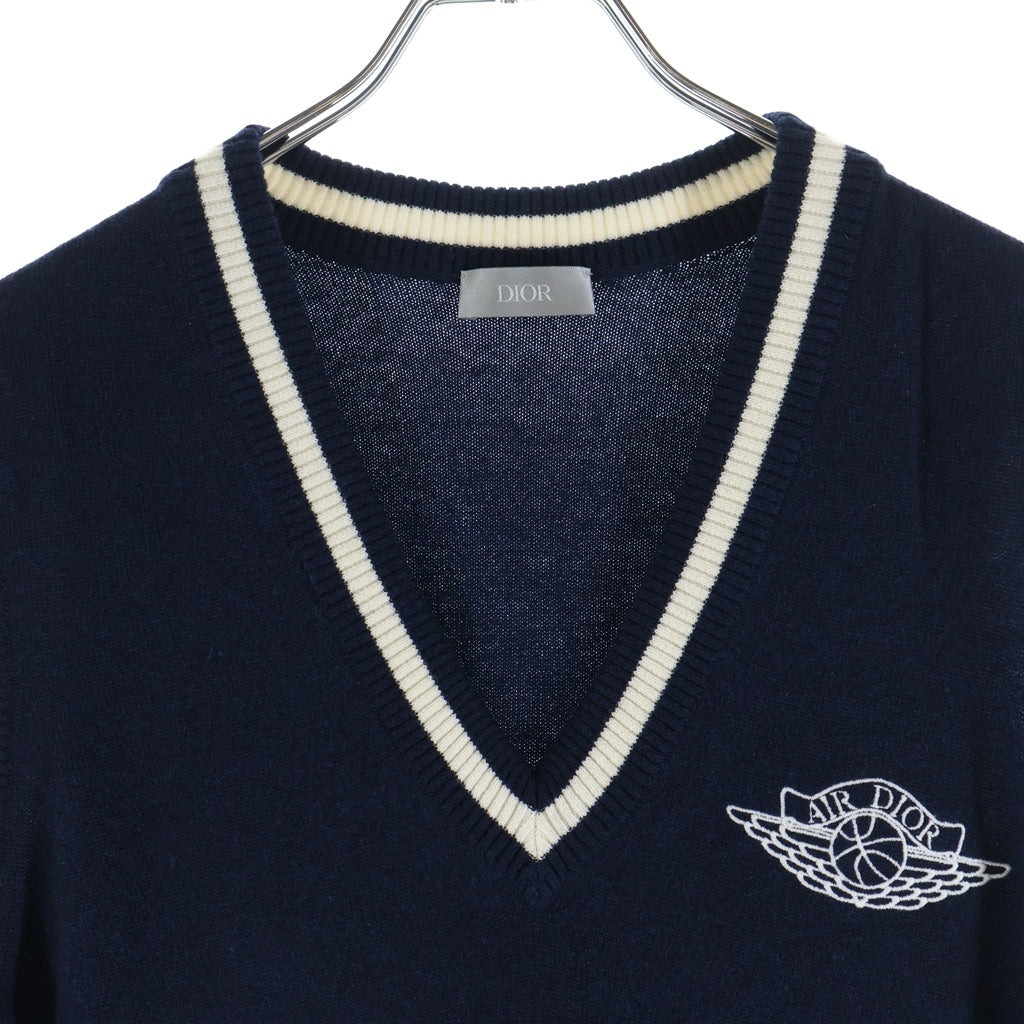 DIOR(ディオール) ×AIR JORDAN SLEEVELESS SWEATER 033M606AT143 ×エアジョーダン ロゴ刺繍 Vネック カシミヤニットベスト ネイビー