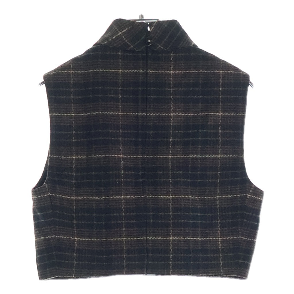 CELINE(セリーヌ) 21AW フランネルチェック クロップド ノースリーブトップ ベスト ジレ ブラウン レディース