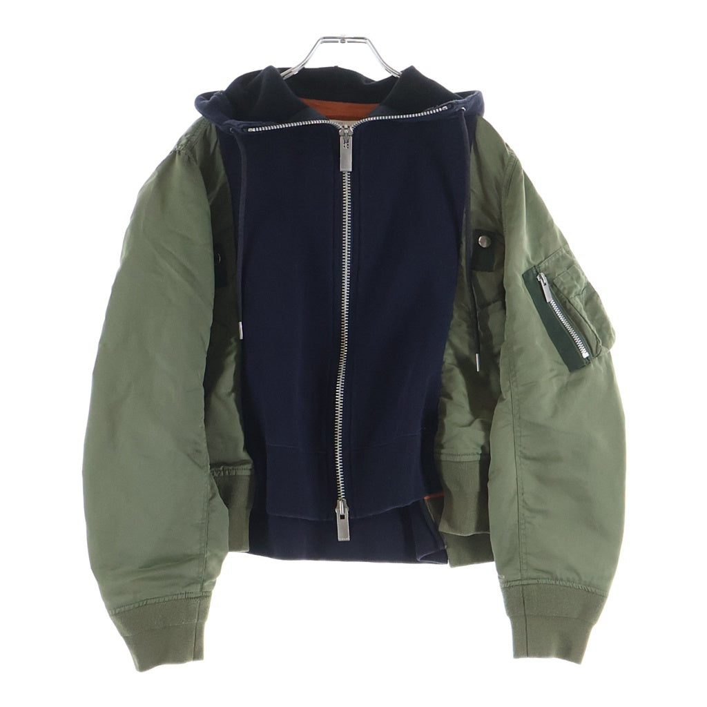 Sacai(サカイ) Nylon Twill Sponge Sweat Hoodie 25-07685 ナイロンツイル スポンジスウェット ジップアップフーディーパーカー ネイビー/カーキ レディース
