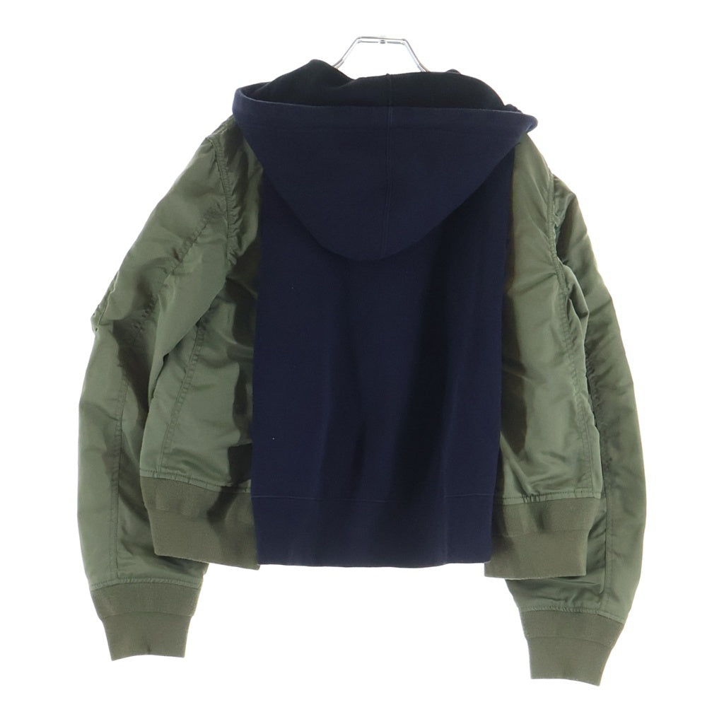 Sacai(サカイ) Nylon Twill Sponge Sweat Hoodie 25-07685 ナイロンツイル スポンジスウェット ジップアップフーディーパーカー ネイビー/カーキ レディース