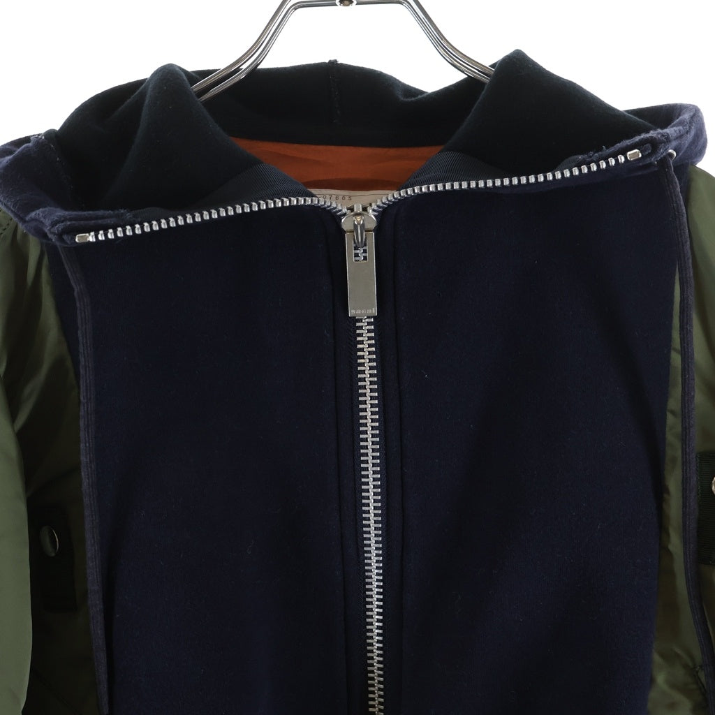 Sacai(サカイ) Nylon Twill Sponge Sweat Hoodie 25-07685 ナイロンツイル スポンジスウェット ジップアップフーディーパーカー ネイビー/カーキ レディース