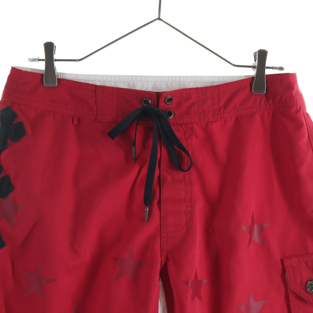 CHROME HEARTS(クロムハーツ) Cross Leather Patch Star Print Swim Pants クロス レザーパッチ スタープリント スウィムパンツ レッド