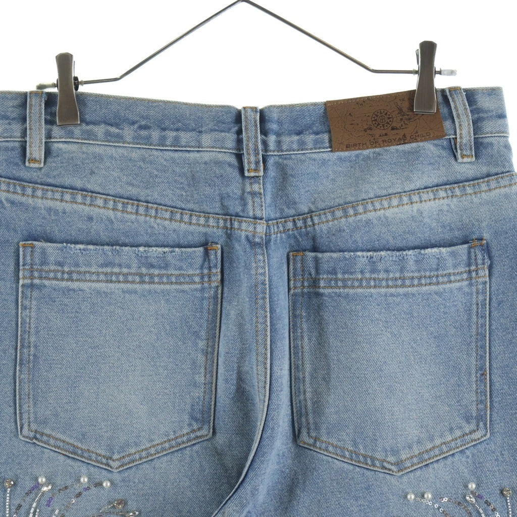 BIRTH OF ROYAL CHILD(バースオブロイヤルチャイルド) Fireworks Washed Denim スパンコール装飾 デニムパンツ インディゴ