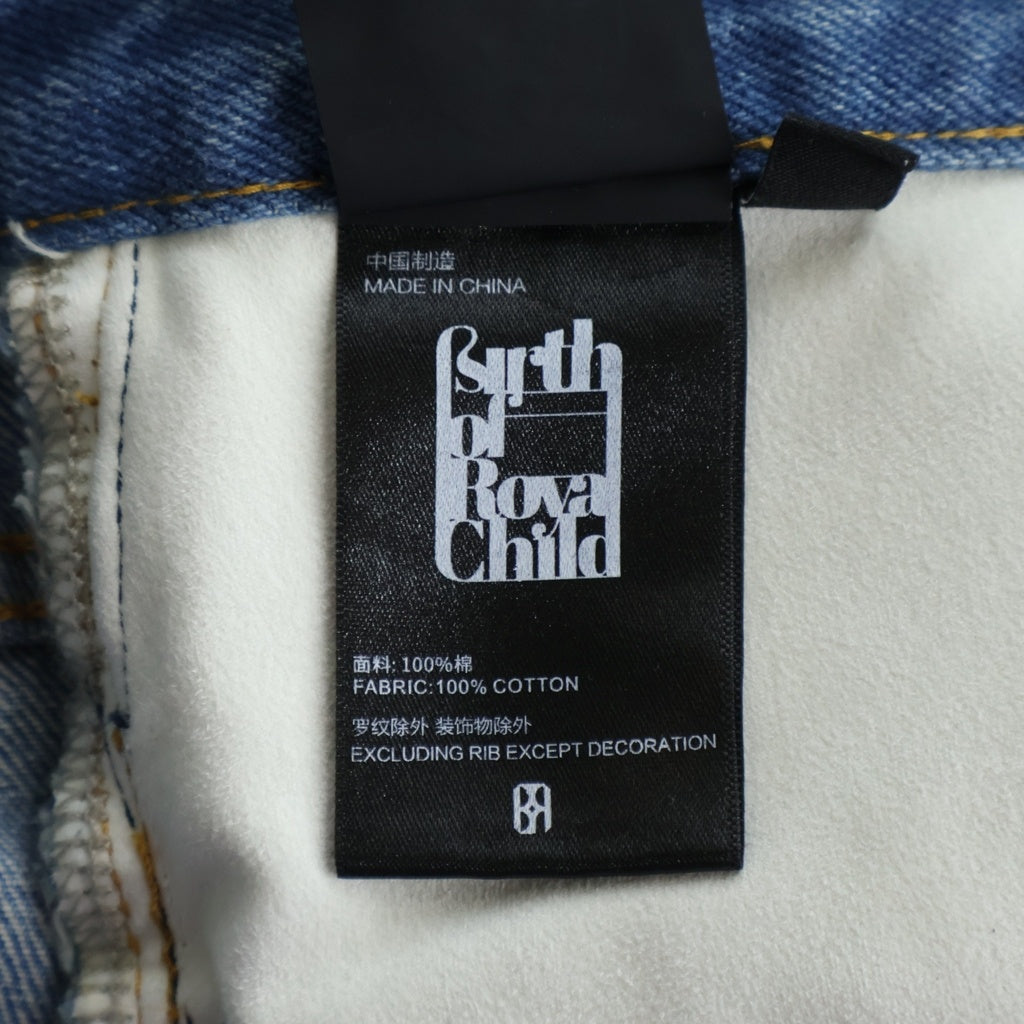 BIRTH OF ROYAL CHILD(バースオブロイヤルチャイルド) Fireworks Washed Denim スパンコール装飾 デニムパンツ インディゴ