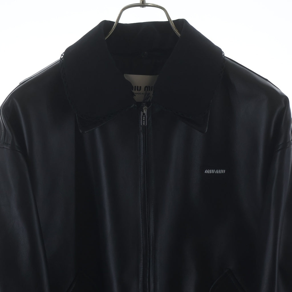miumiu(ミュウミュウ) レースドッキング ナッパレザージャケット MPW024 S000 1966 ブラック レディース