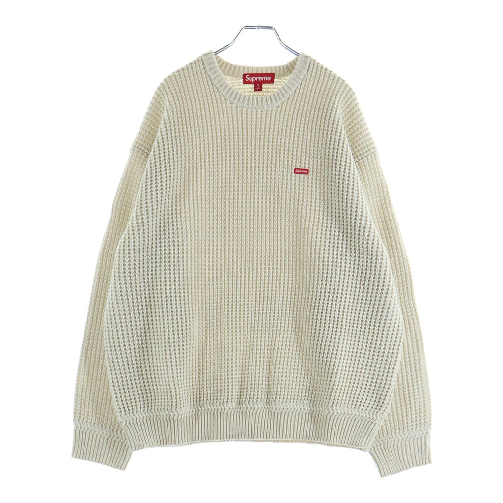 SUPREME(シュプリーム) 24AW Waffle Small Box Sweater Stone スモールボックスロゴ クルーネックワッフルニットセーター アイボリー