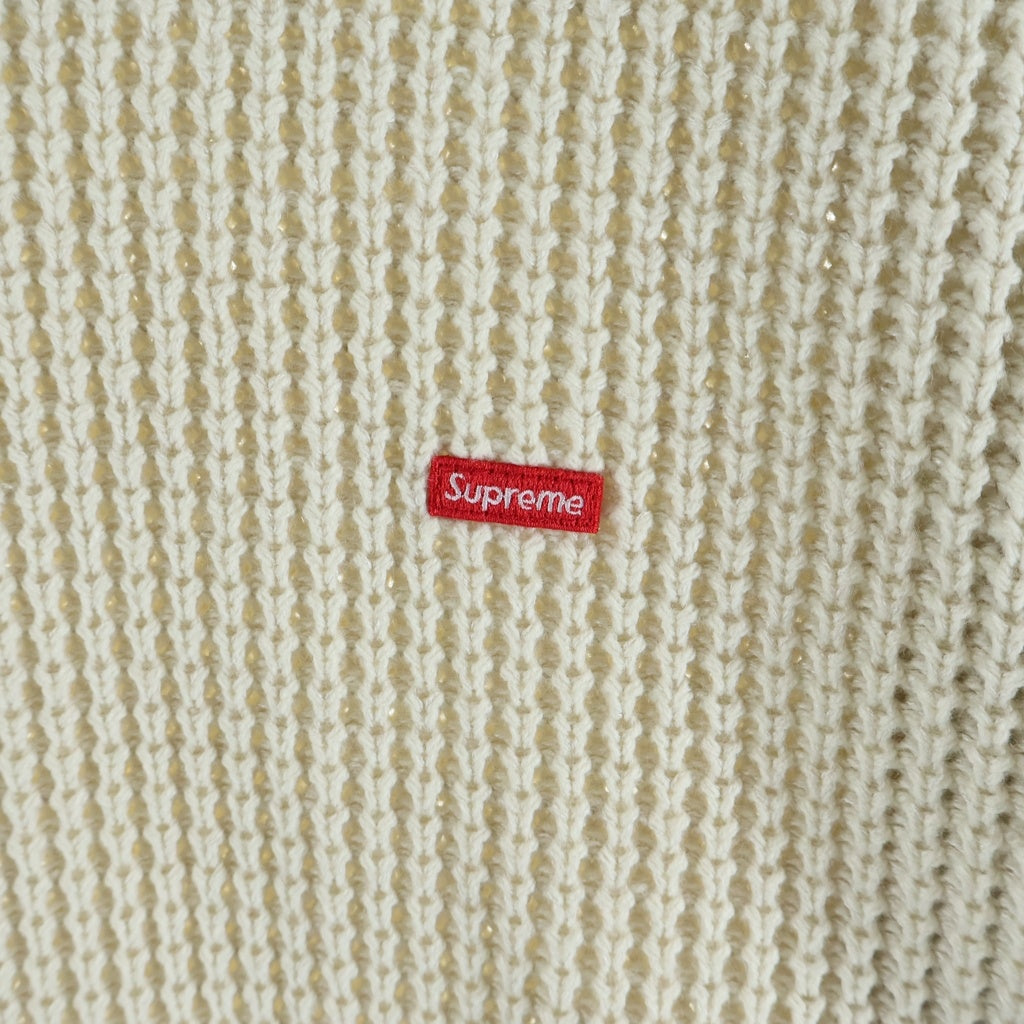 SUPREME(シュプリーム) 24AW Waffle Small Box Sweater Stone スモールボックスロゴ クルーネックワッフルニットセーター アイボリー