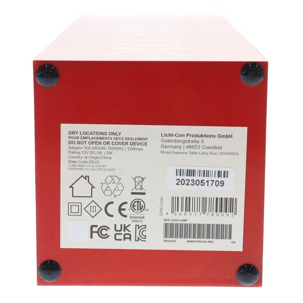 SUPREME(シュプリーム) 23AW Box Logo Lamp Red ボックスロゴ ランプ レッド