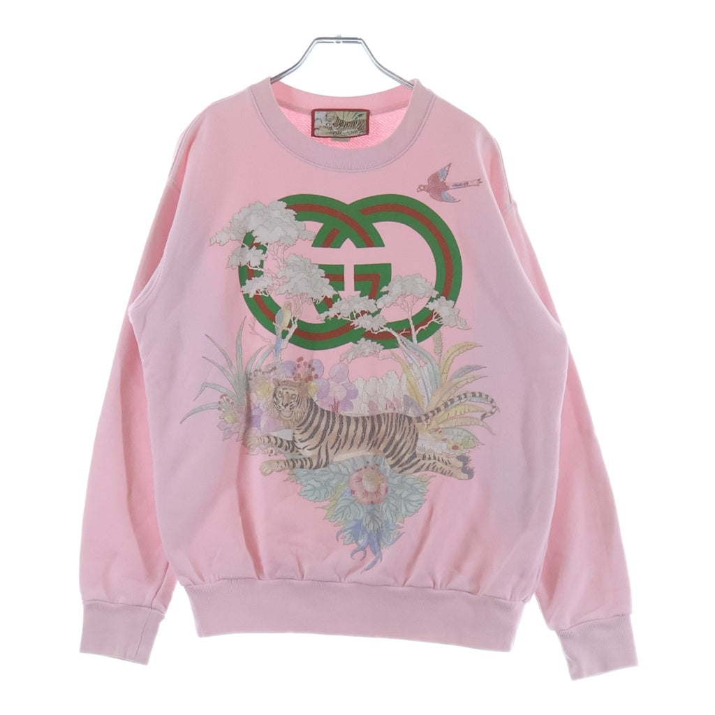 GUCCI(グッチ) Tiger Interlocking G Sweatshirt タイガープリント クルーネックスウェットトレーナー ピンク 617964 XJD4F