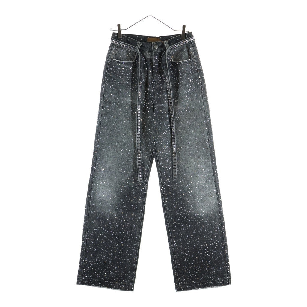 BIRTH OF ROYAL CHILD(バースオブロイヤルチャイルド) 3D Printing Washed 20k Swarovski Diamond Boro Denim ダメージ加工 ラインストーン装飾 デニムパンツ グレー
