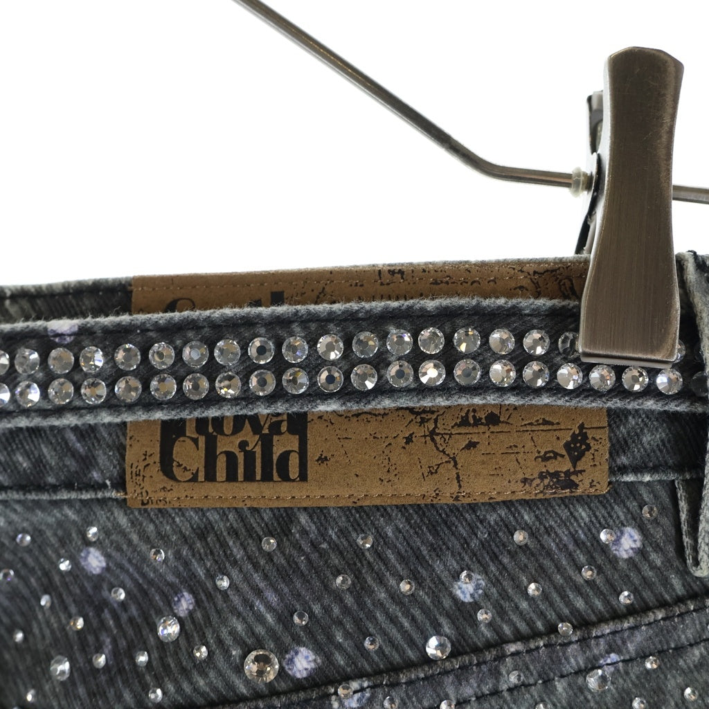 BIRTH OF ROYAL CHILD(バースオブロイヤルチャイルド) 3D Printing Washed 20k Swarovski Diamond Boro Denim ダメージ加工 ラインストーン装飾 デニムパンツ グレー