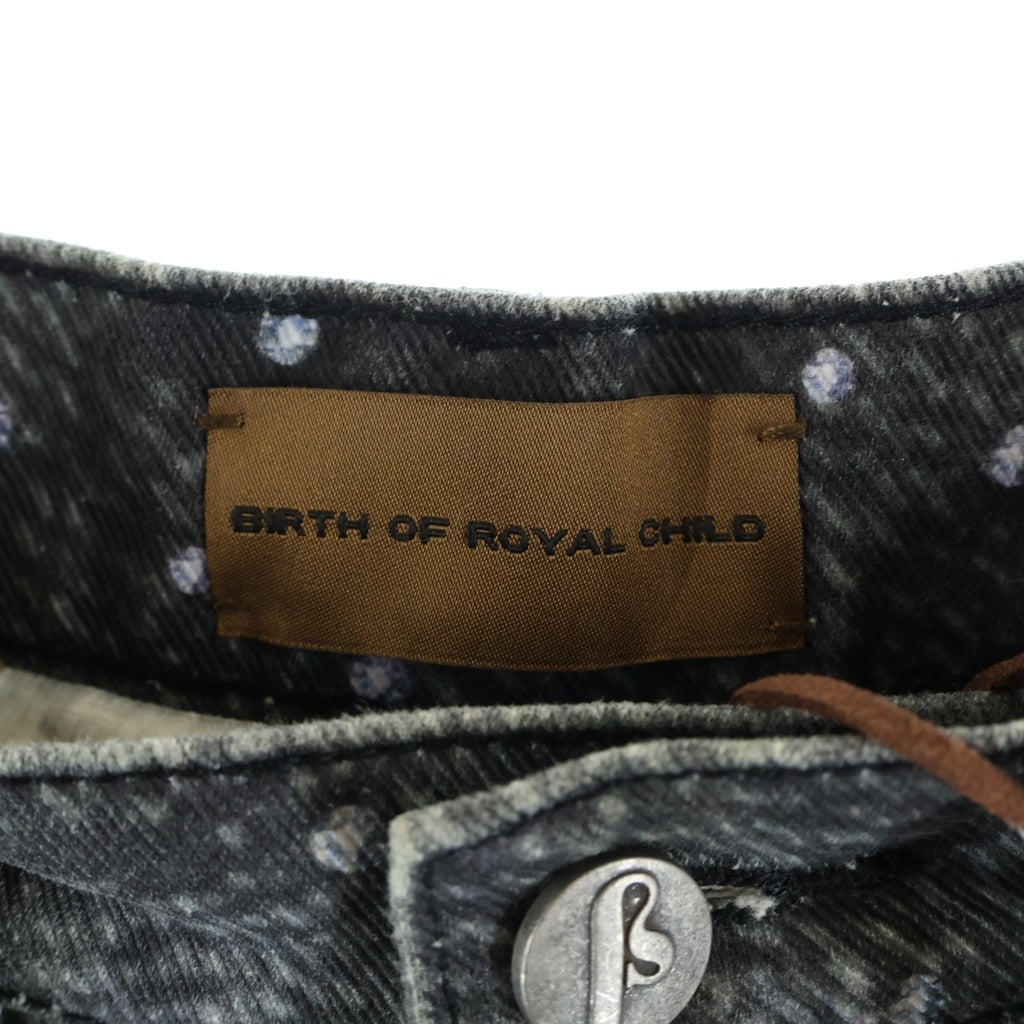 BIRTH OF ROYAL CHILD(バースオブロイヤルチャイルド) 3D Printing Washed 20k Swarovski Diamond Boro Denim ダメージ加工 ラインストーン装飾 デニムパンツ グレー