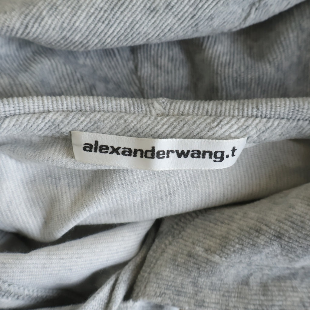 ALEXANDER WANG(アレキサンダーワン) Cropped Corduroy Hoodie クロップド コーデュロイプルオーバーパーカー フーディー グレー レディース