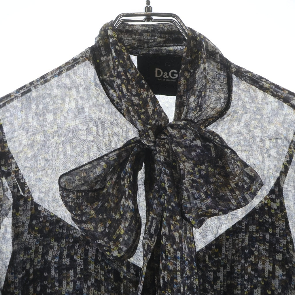 DOLCE & GABBANA(ドルチェアンドガッバーナ) Silk Blouse スパンコール総柄 シルクブラウス 半袖シャツ マルチ レディース SS0423 TS1ED