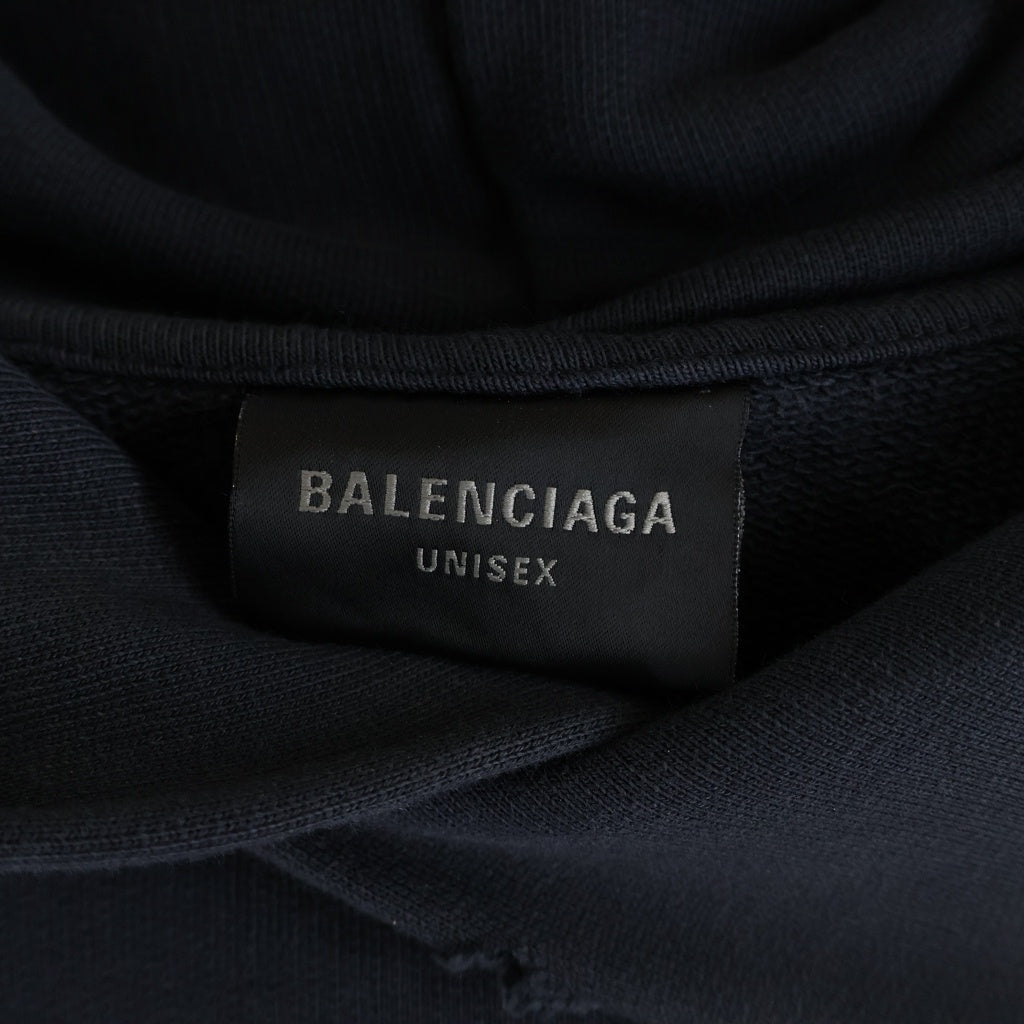 BALENCIAGA(バレンシアガ) 23AW BE KIND ロゴオーバーサイズヴィンテージ加工スウェットプルオーバーパーカー 761458 TPVD6 ブラック