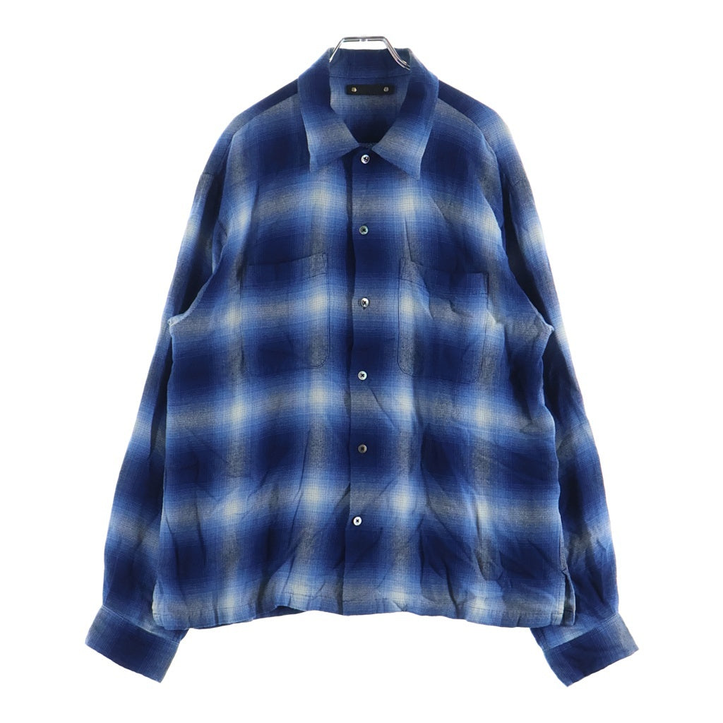 MINEDENIM(マインデニム) R.FLANNEL OMBRE OPEN COLLAR SH ランネル オンブレーチェックシャツ ブルー 2604-5002-37-012