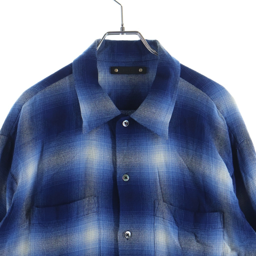 MINEDENIM(マインデニム) R.FLANNEL OMBRE OPEN COLLAR SH ランネル オンブレーチェックシャツ ブルー 2604-5002-37-012