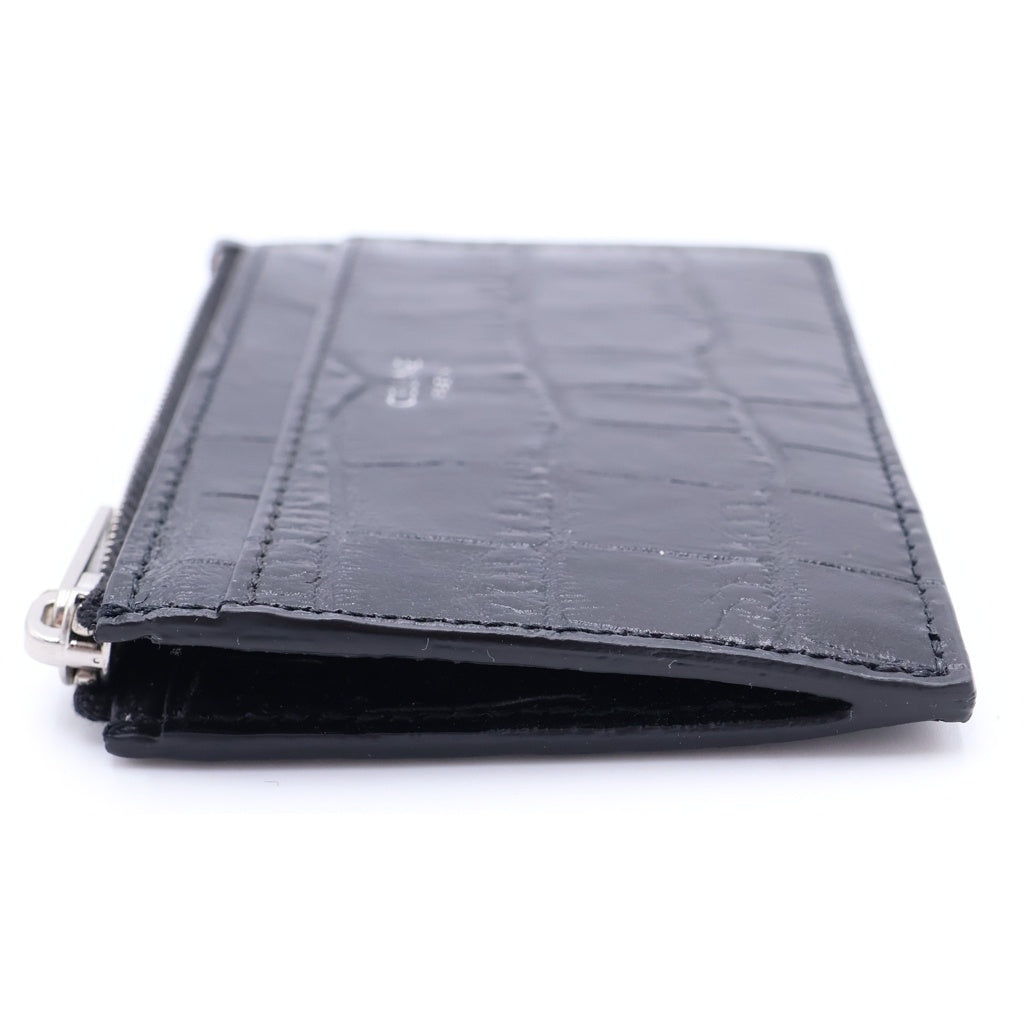 CELINE(セリーヌ) ZIPPED CARD HOLDER 10F993CUV.38SI ジップ付きカードホルダー クロコダイル型押し カードケース 財布 ブラック レディース