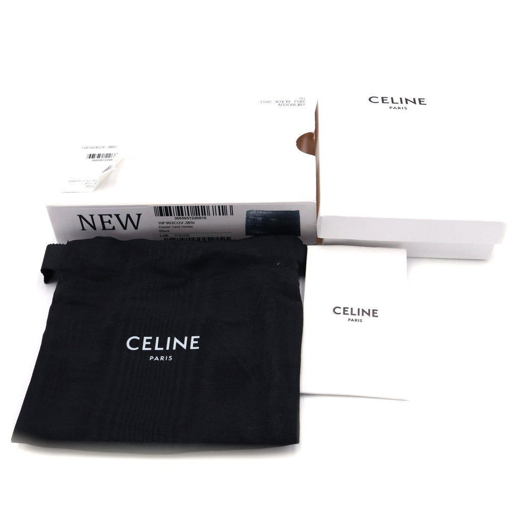 CELINE(セリーヌ) ZIPPED CARD HOLDER 10F993CUV.38SI ジップ付きカードホルダー クロコダイル型押し カードケース 財布 ブラック レディース