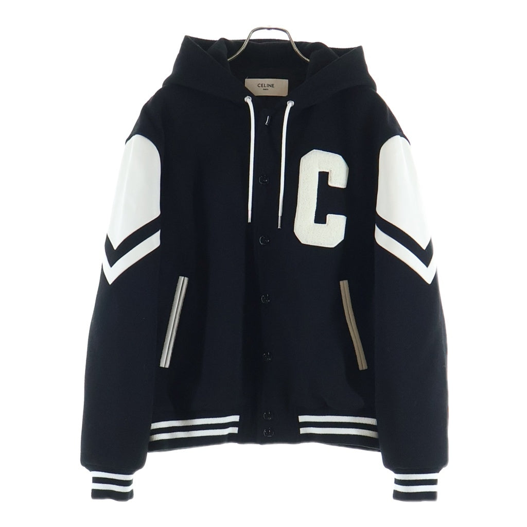 CELINE(セリーヌ) Cパッチロゴ フード付きテディジャケット ブルゾン スタジャン ブラック RVOKL896C.38NO.48