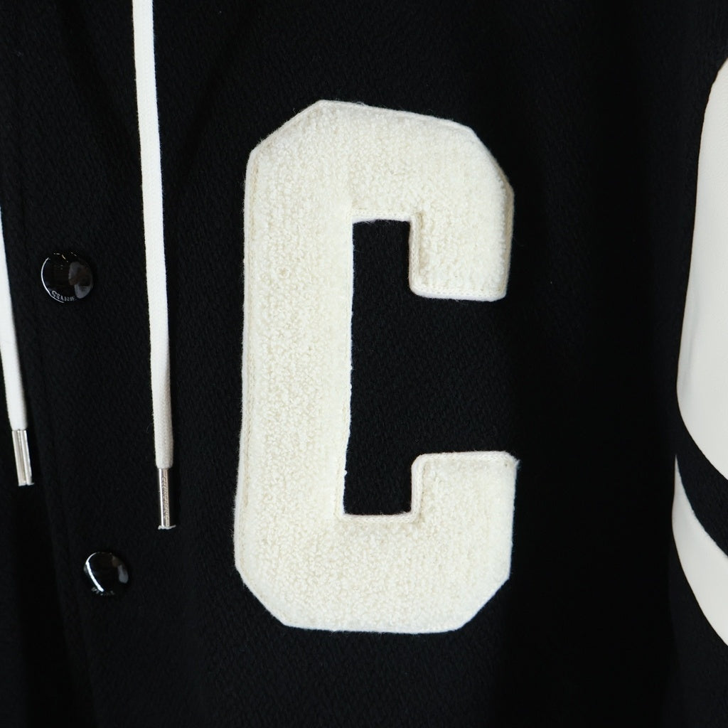 CELINE(セリーヌ) Cパッチロゴ フード付きテディジャケット ブルゾン スタジャン ブラック RVOKL896C.38NO.48