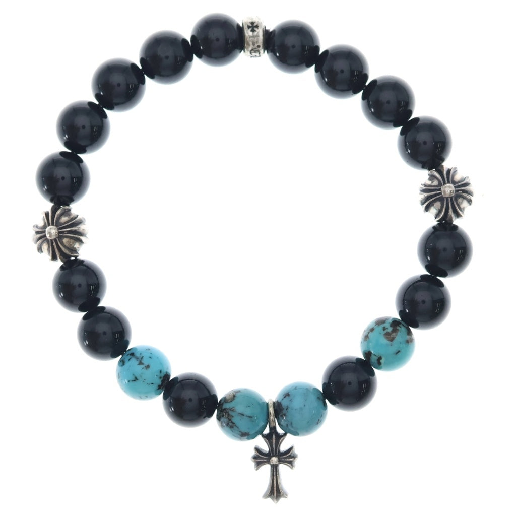 CHROME HEARTS(クロムハーツ) 8mm BEAD CH CRS 8mmビーズ スタックCHクロス ターコイズブレスレット シルバー/ブラック/ブルー