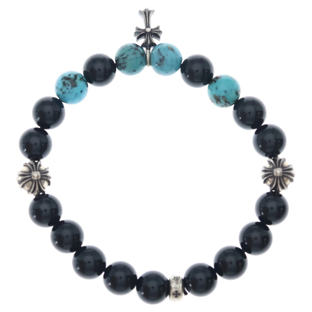 CHROME HEARTS(クロムハーツ) 8mm BEAD CH CRS 8mmビーズ スタックCHクロス ターコイズブレスレット シルバー/ブラック/ブルー