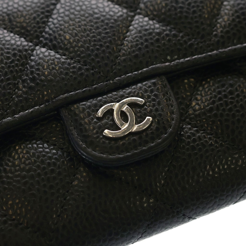 CHANEL(シャネル) ココマーク マトラッセ キャビアスキン クラシックロングフラップウォレット 財布 ブラック A80758 レディース