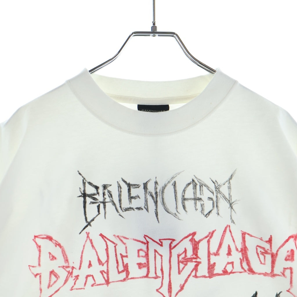 BALENCIAGA(バレンシアガ) Diy Metal T-Shirt メタルロゴ ダメージ加工半袖Tシャツ ホワイト 641675 TPVO2