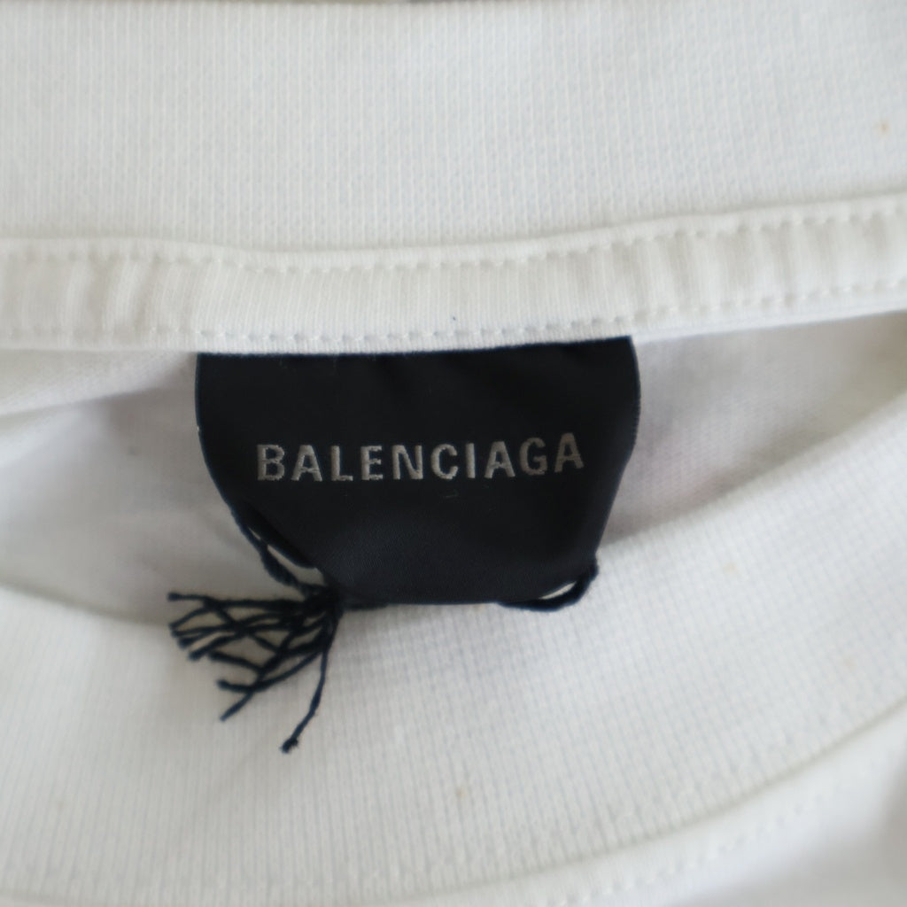 BALENCIAGA(バレンシアガ) Diy Metal T-Shirt メタルロゴ ダメージ加工半袖Tシャツ ホワイト 641675 TPVO2